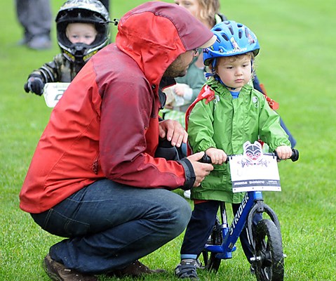 Pre-race instructions for a participant in the B.C. Bike Kids Race held at North Vancouver's Norseman Park.