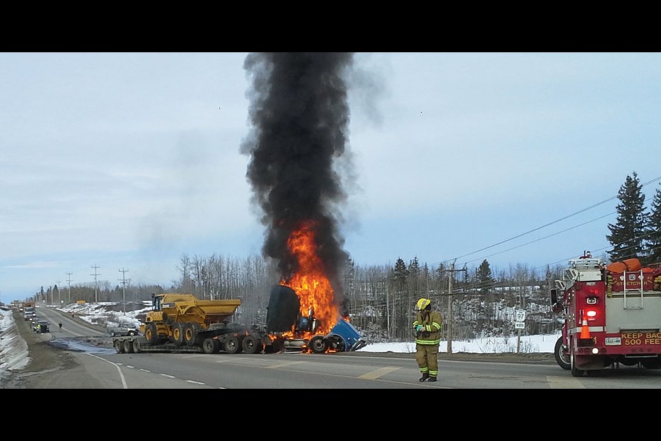 Lynda Simons took this picture moments after a fatal crash on Highway 97 which caused a semi truck to burst into flames on Wednesday.