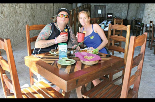 Sarah Rose and her husband Christian enjoying margaritas in Riviera Maya, Mexico.