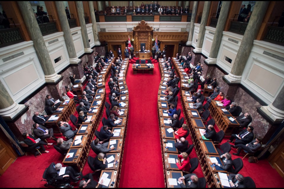 British Columbia's Lt.-Gov. Judith Guichon delivers the throne speech in the B.C. Legislature, in Victoria on Tuesday, Feb. 9, 2016.