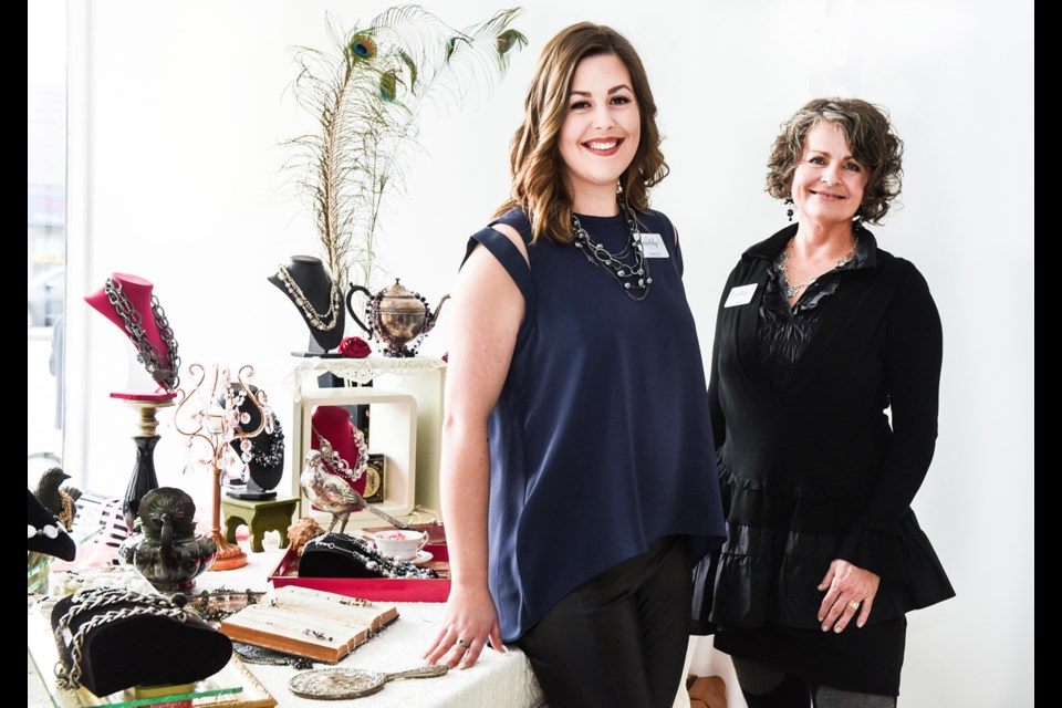The mother and daughter team of Danielle Scheven, left, and Donna Scheven run Carolily Finery, a jewelry company, which hosted a tea party at The Aviary Saturday afternoon. Carolily’s Tea Time featured local vendors such as Societea, Sweet Petite Confectioner, Scrubs & Bubbles Soap Company, City Macaron, Juice Balm, Bespoke Décor Rentals, and City Errands. Photograph by: Rebecca Blissett