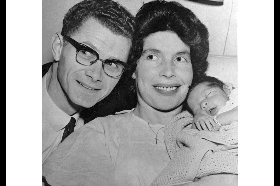 Newborn Bobby de Boer, with parents Gerry and Nelly de Boer in 1966, was the first baby born at Richmond General Hospital. Mickey Carlton photo.
