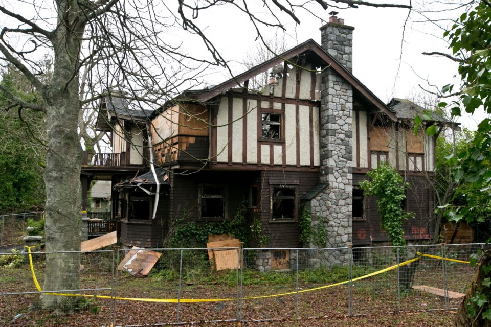 The heritage-designated house at Foul Bay Road and Quamichan Street was badly damaged in a fire on Jan. 25, 2016.