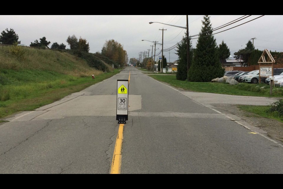 The flexible centre-of-road warning signs appear to have been deliberately targeted by an irritated motorist