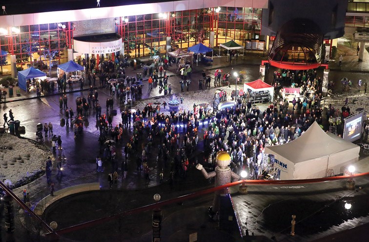 Hundreds braved the wet weather on Saturday to visit Canada Games Plaza as part of the Prince George Winter Festival Plaza Party The festival was a celebration of the one year anniversary of Prince George hosting the Canada Winter Games. Citizen Photo by James Doyle February 13, 2016
