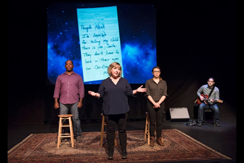 Kahlil Ashanti, Nicolle Nattrass and Ming Hudson in PostSecret, returning to the Firehall Arts Centre stage Feb. 17 to March 5.