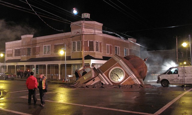 A special effects scene is shot in Moncton Street, Steveston for Once Upon a Time