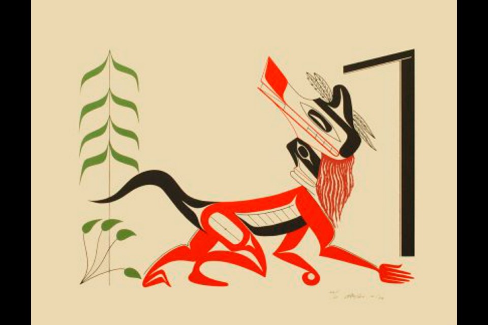 Crawling Wolf Dancer, screenprint. This is considered to be a self-portrait of the artist.