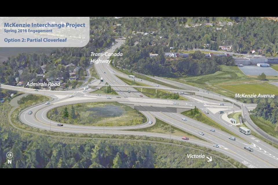 An artist's rendering of the partial cloverleaf plan for an interchange.