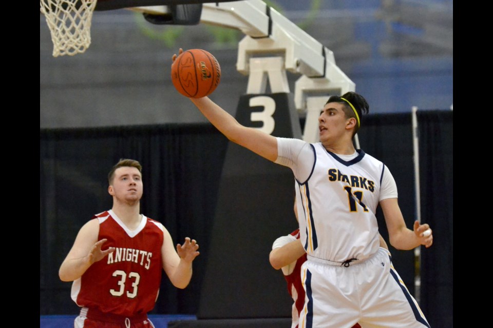 Steveston-London's Fardaws Aimaq nailed down tournament MVP honours by pouring in 32 points in leading his team past St. Thomas More in the Lower Mainland AAA championship game Friday at the Richmond Olympic Oval.