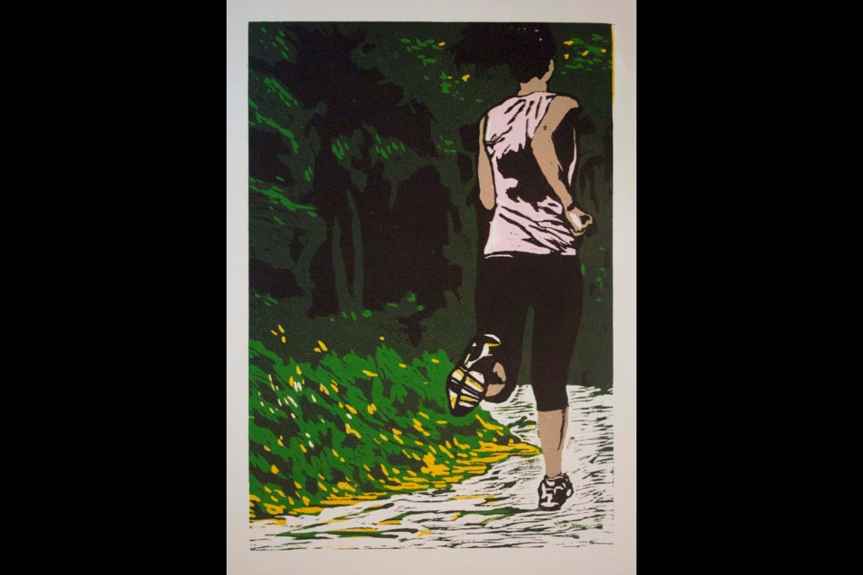 Hannah Bennett's Runner is one of the woodcuts on display in a Burnaby Art Gallery off-site show at the Metrotown library branch.