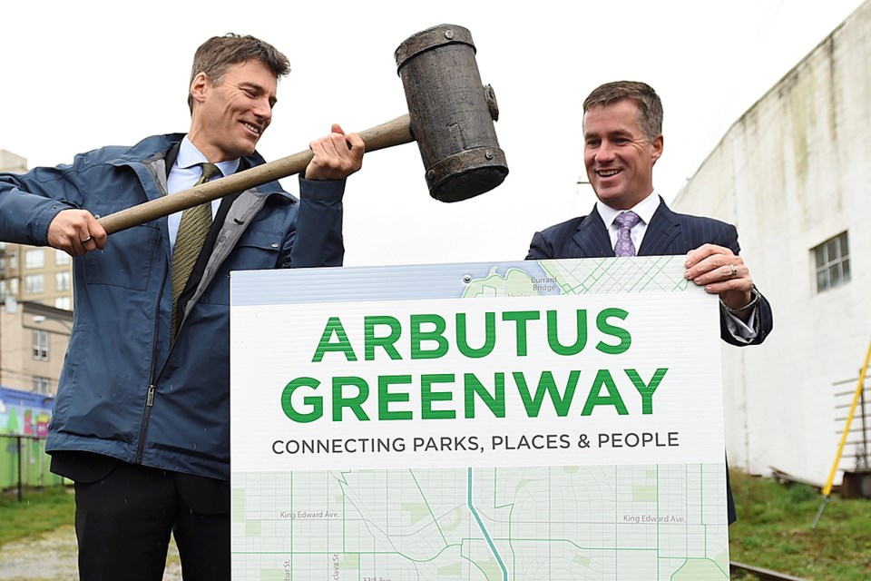 Mayor Gregor Robertson and CP's Keith Creel announced the deal for the Arbutus Corridor March 7. Photo Dan Toulgoet