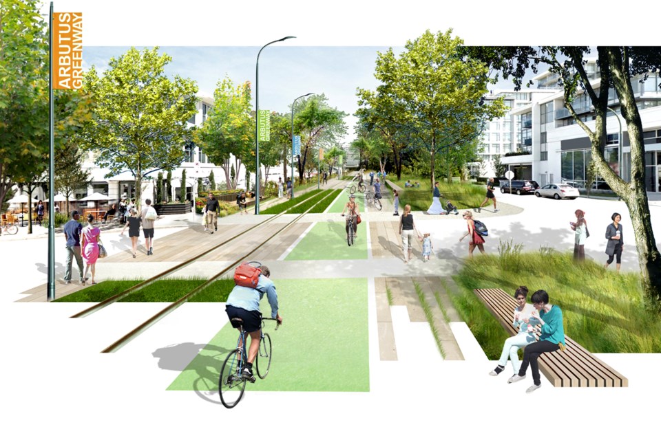 An artist rendering of the Arbutus Greenway.