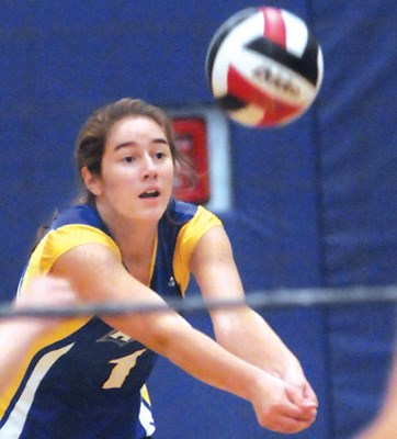 Handsworth's Emily Oxland makes a pass in her team's 3-0 win over Sutherland Sept. 29. Oxland, a two-time provincial championship MVP, is looking to lead the Royals to their fourth straight B.C. title. Visit the photo gallery section at www.nsnews.com for more photos.