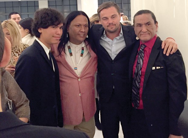 Leonardo DiCaprio with fellow cast members Forrest Goodluck, Arthur Redcloud and Duane Howard.