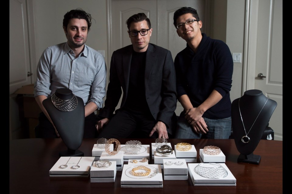 From left, Luca Daniel Lavorato, Mario Christian Lavorato and Heng Tang, whose company makes jewelry designed with the aid of 3-D printing.