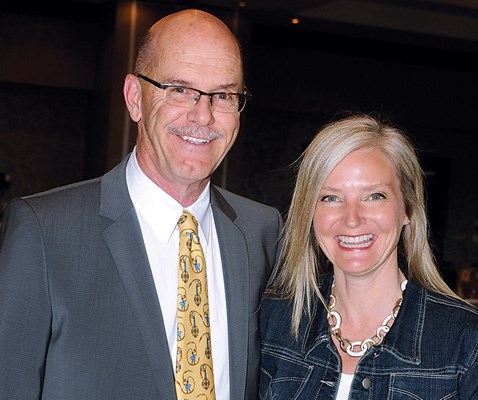 Master of ceremonies Jackson Davies and chamber president Anne McMullin greet guests.