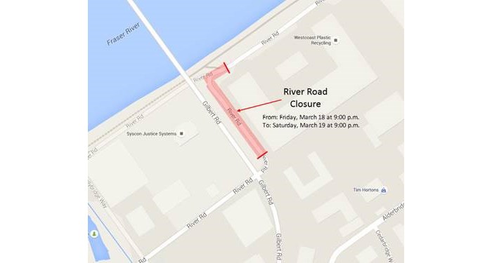 Highlighted area of River Road will be closed Friday night