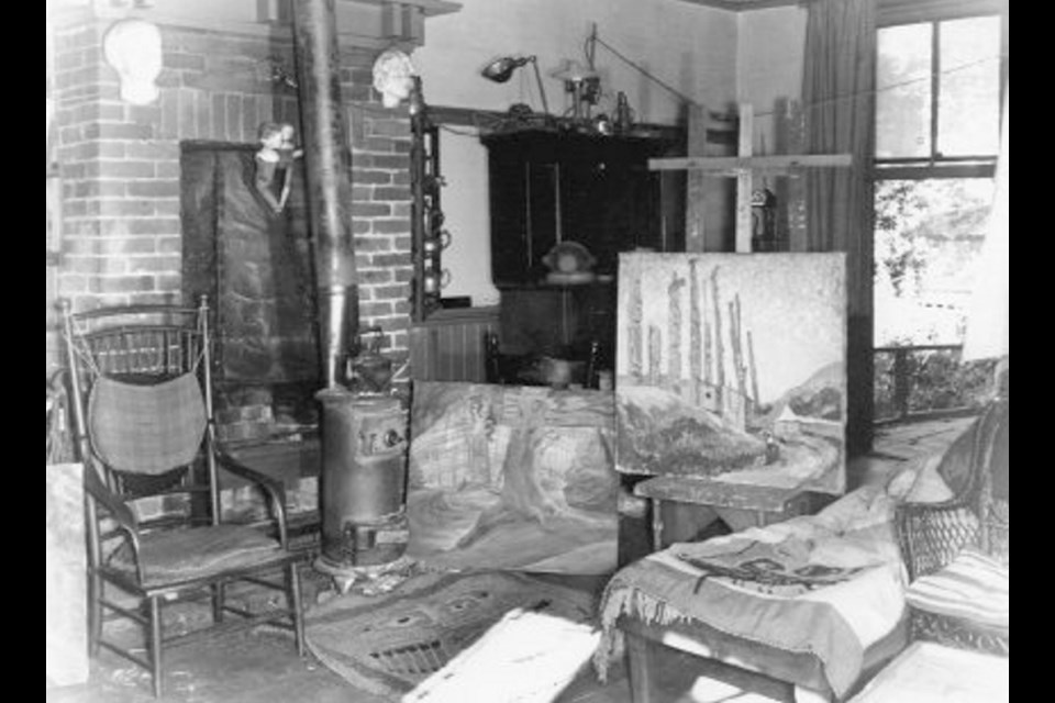 Emily Carr’s studio at her house on St. Andrew’s Street in 1945. Photograph by Kenneth McAllister, courtesy of City of Victoria Archives, image M00698.