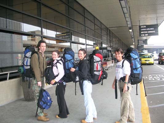 The Wakins family at Seattle airport the day they started their journey on May 5, 2005.