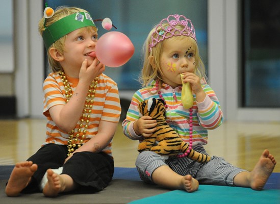 Brother and sister Charlie (4) and Maggie Devine (2) at the Yogathon For Kids held September 9th at the West Vancouver Community Centre.