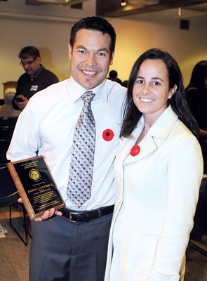 Honourable mention award recipient Aron Campbell, principal of Chartwell elementary, and wife Marnie Bates