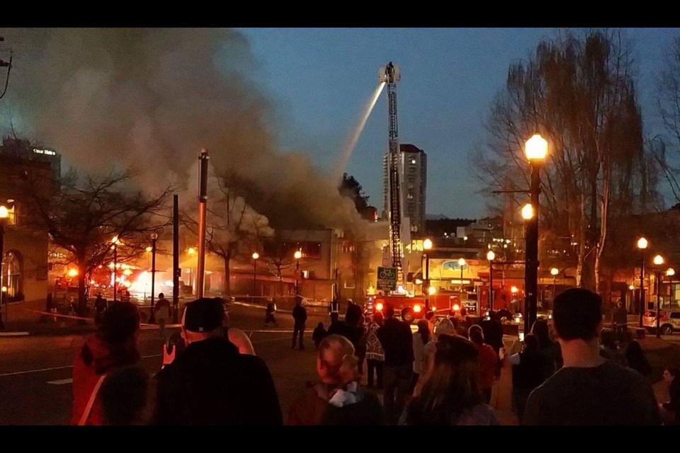 Fire crews were battling a major blaze at Commercial Street and Terminal Avenue in Nanaimo on Wednesday, March 30, 2016. The fire was in the former Acme restaurant building, said Nanaimo Fire Rescue.