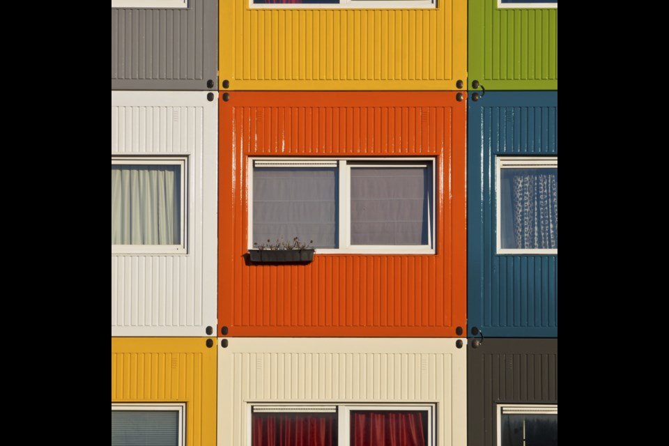 A temporary shipping-container complex in London, England.