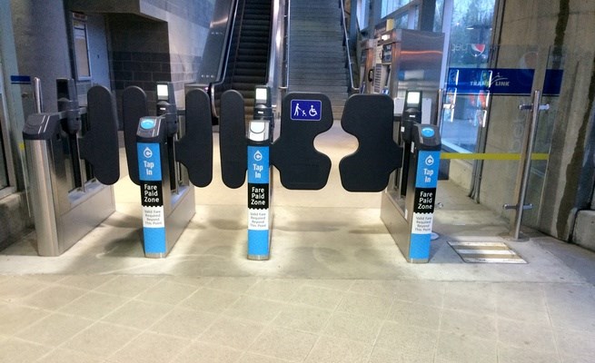 All fare gates were closed at Lake City Way SkyTrain station Monday morning (April 4). Photo: Tyler