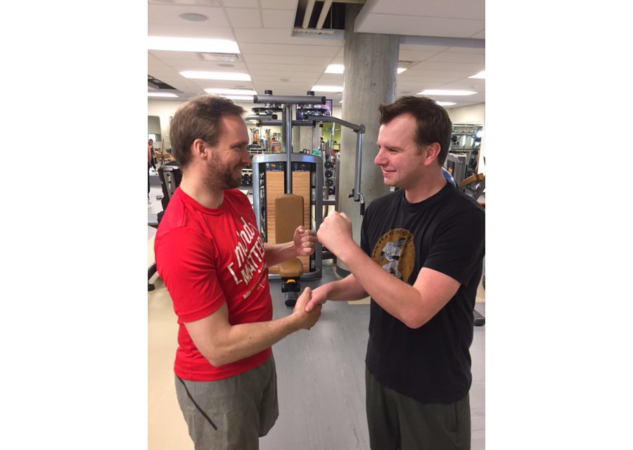 Collin Neal, left, vs. Rob Akimow. In 10 weeks, there will be a winner in this battle to slim down and shape up. Photo by Pierre Pelletier/Special to the News