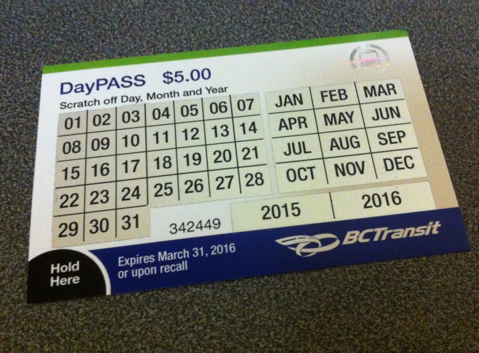 B.C. Transit's old daypass, which was activated by scratching off the appropriate month and day.