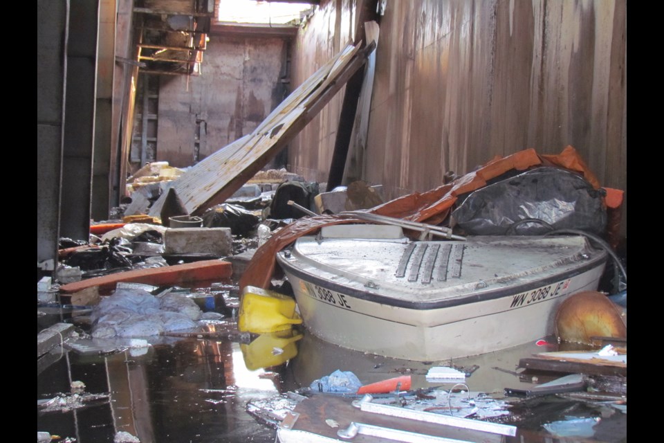 Inside the barge as seen Wednesday morning.