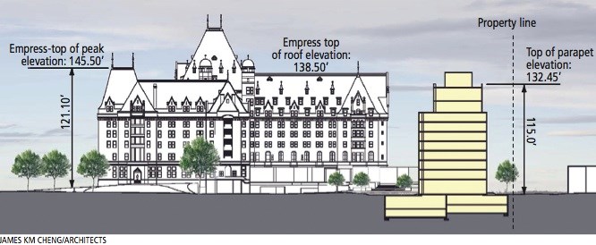 An early conceptual idea of what the new rental building by the Empress could look like. Plans are still being developed, says architect James Cheng, but include ground-level commercial space.