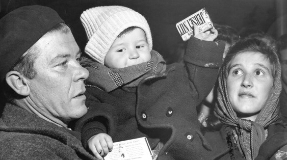 Hungarian refugees at the Immigration Building at the airport on Dec. 6, 1956. Photograph By City