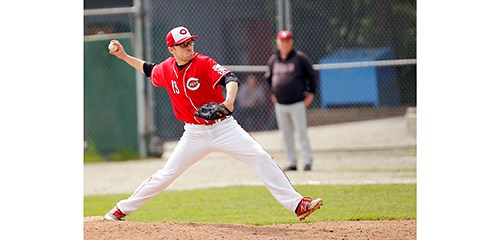 Coquitlam Red pitcher Kole Benard notched his second win on the mound of the Premier Baseball League season on Sunday at Mundy Park. The club’s offence was in solid form, taking down the Victoria Eagles 11-1.