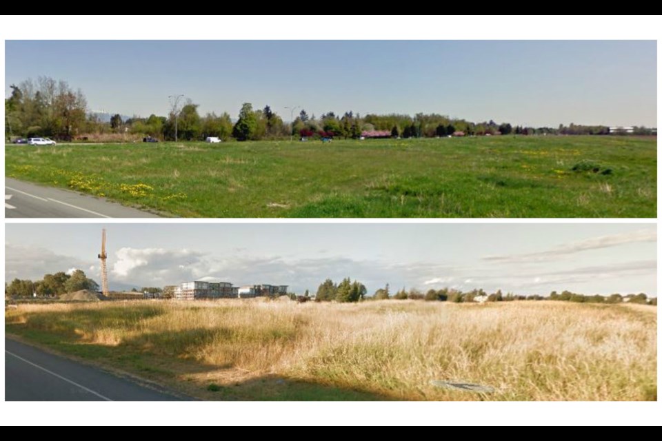 The "viewscapes" of Richmond's new "central park," the Garden City Lands have been ruined by developments to the north, contends Garden City Conservation Society president Jim Wright. Before, top, in 2009; After, bottom, in 2015. Photos from Google Street View.