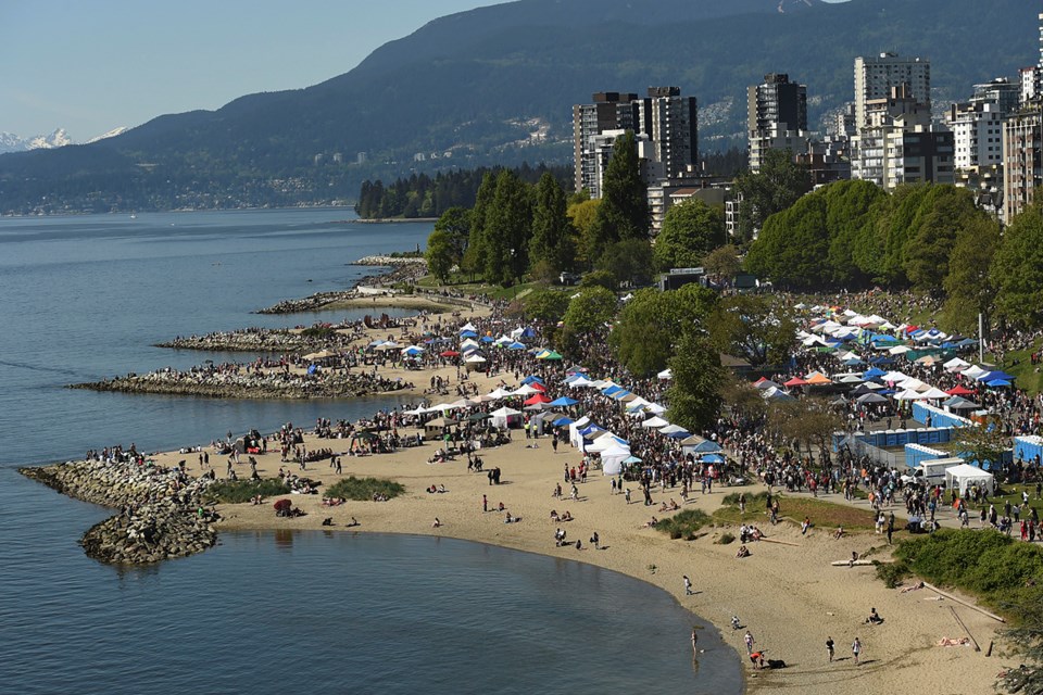 Vancouver's 4/20 protest moved to Sunset Beach this year. Photo Dan Toulgoet