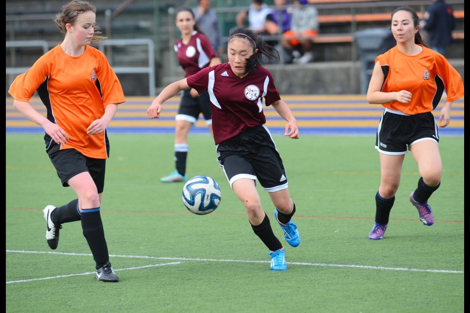With two goals, Burnaby North's Erika Lieu set the pace as the team defeated New Westminster Orange in senior girls soccer last week.