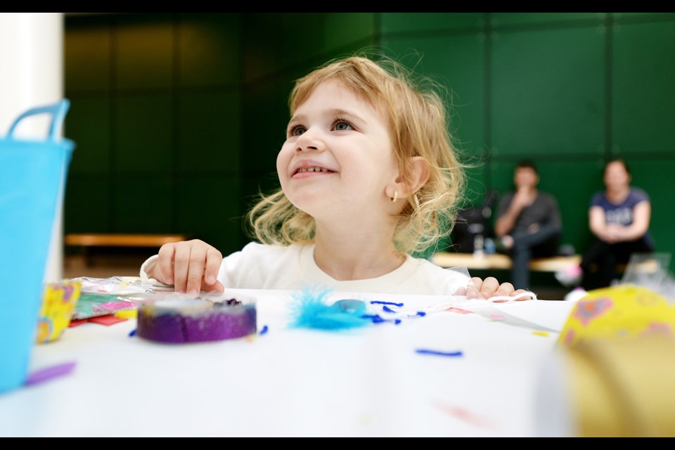 Three-year-old Borislava Filipiva takes part in an ArtsToGo workshop on April 3. The next in the arts council’s free, hands-on workshop series is coming up May 8.