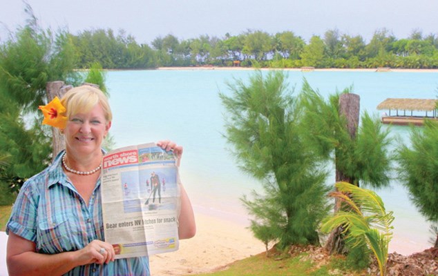 Patricia Henderson shows the view in Rarotonga, Cook Islands.