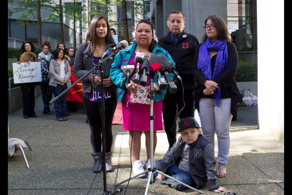 Occupy INAC Vancouver organizers ended their protest Monday after federal ministers promised to meet them. From left: Valeen Jules, Jerilyn Webster, Grand Chief Stewart Phillip, Webster's son, Sequoia, and Crystal Smith. Photo by Sophie Woodrooffe