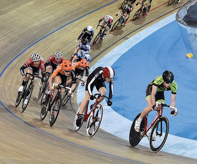 West Vancouver’s Cameron Fitzmaurice leads the pack during a race at the Canadian Track Championships held earlier this month in Milton, Ont. Fitzmaurice won two junior titles and earned a berth in the world junior championships.
