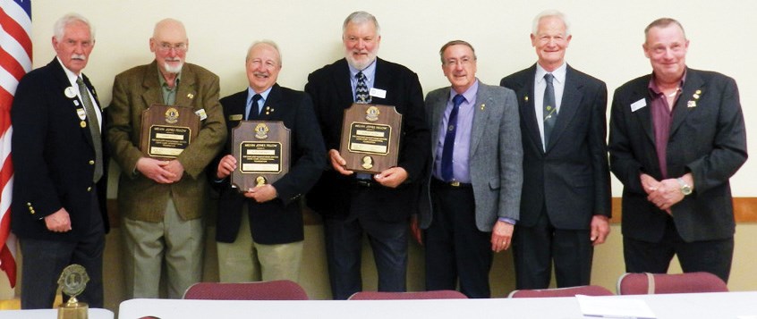 From left: District Governor Eric Keller, Garry Foxall, Dave Kimpinsky, Robert Allen, Jim Brookes, president Al Hailey and zone chairman Bob Regnerus.