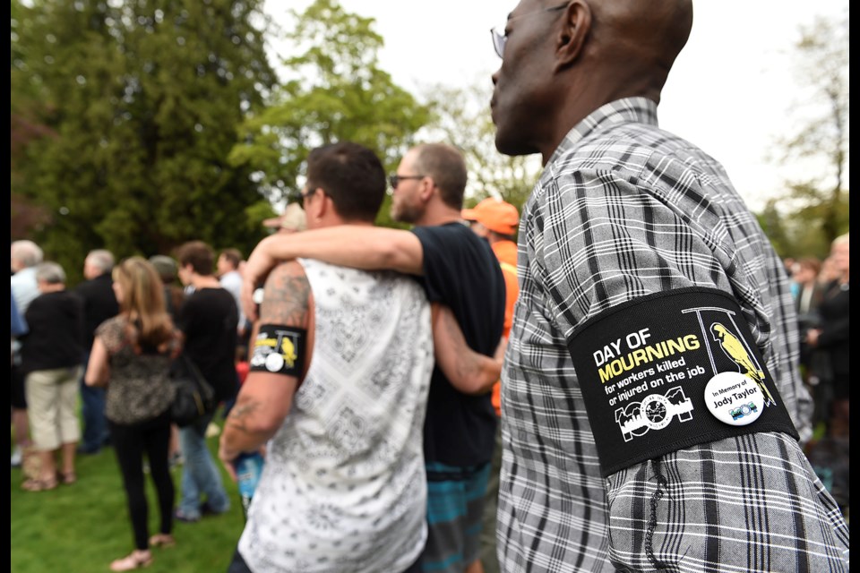 On Thursday, the national Day of Mourning for Persons Killed or Injured in the Workplace, the park board honoured arborist Jody Taylor by planting a memorial tree and dedicating a bench in his name on the lawn near the entrance to Stanley Park on Beach Avenue. Photo Dan Toulgoet