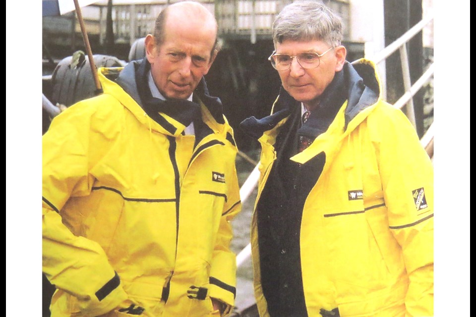 Edward, Duke of Kent (left) was a visitor to Steveston in 2001 after being invited by then local marine artist John Horton (right) to re-dedicate a boat the Duke originally helped launch in England. Photo submitted
