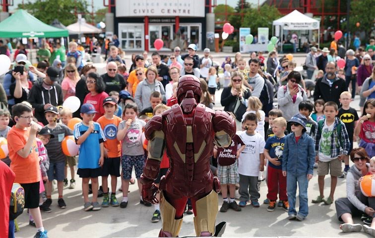 Iron Man made an appearance at YMCA Healthy Kids Day on Sunday. The free family event took place at Canada Games Plaza and featured face painting, crafts, bannock, and more. Citizen Photo by James Doyle      May 1, 2016