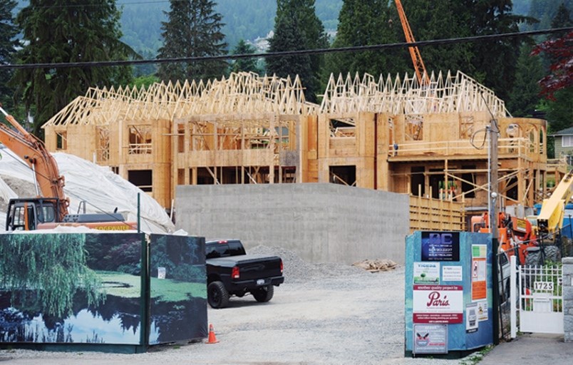 A 24,500 square foot home (including allowable exemptions) under construction on a recently consolidated lot directly across from West Vancouver secondary on Mathers Avenue sparked debate recently about maximum home size. photo Cindy Goodman, North Shore News