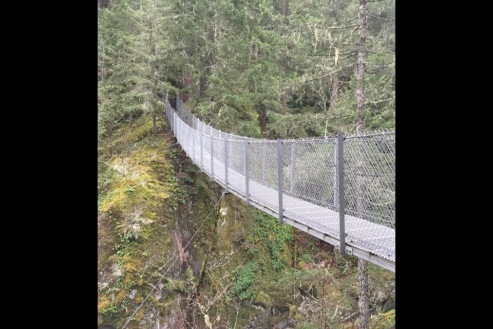 The Sooke Hills trail bridge will be similar to Haslam Creek suspension bridge near Nanaimo.