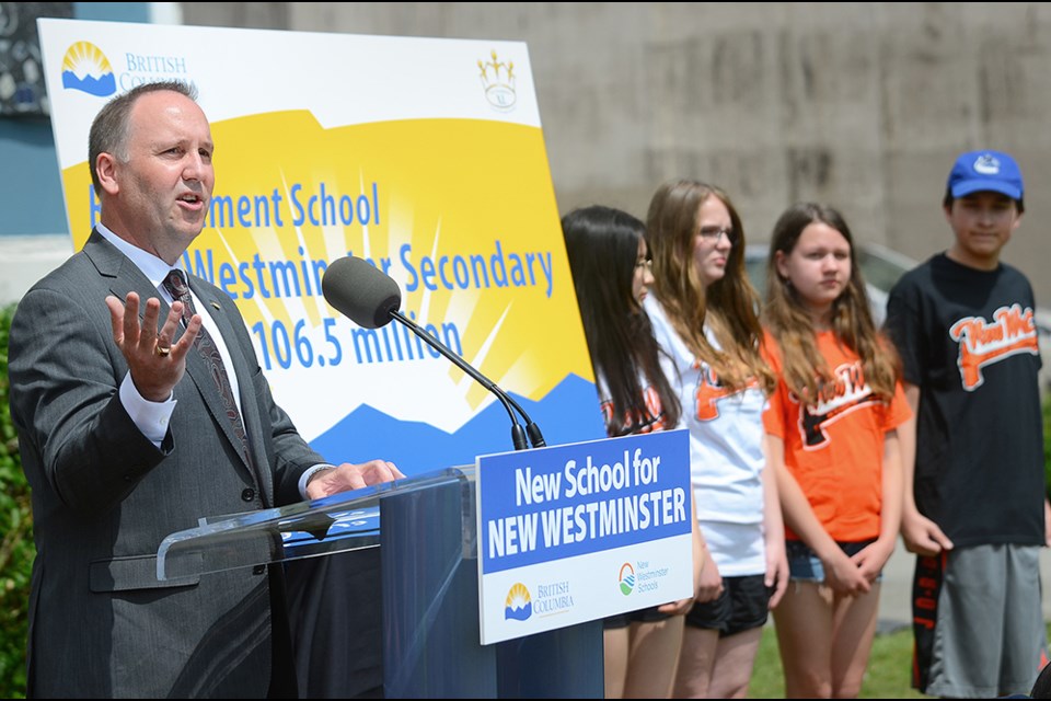 Education Minister Mike Bernier announced funding for the New Westminster Secondary School replacement project has been approved.