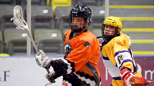 The Coquitlam Adancs midget take on the Calgary Hornets during the Trevor Wingrove Invitational Tournament at the Poirier Sport and Leisure Complex last weekend.